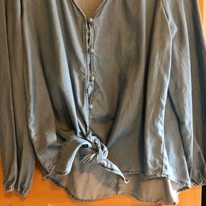 Loft Tie Front V-Neck Chambray Shirt